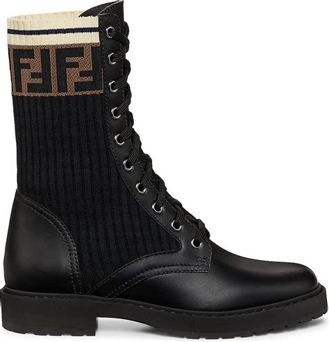 fendi rockoko leather and knit combat boots|Fendi military boots.